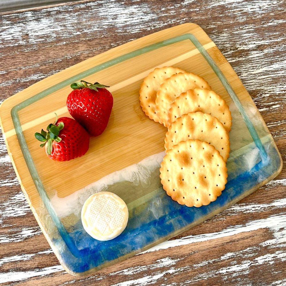Ocean Waves Resin Wood Cutting Board Charcuterie Board Cheeseboard Beach House S - Picture 5 of 5